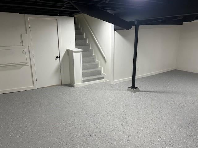 finished basement with stairway