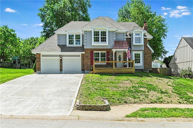 16253 W Briarwood Ct, Olathe, KS 66062 - view of front of house featuring driveway, a chimney, brick siding, and a shingled roof