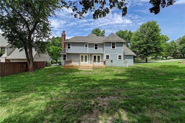 16253 W Briarwood Ct, Olathe, KS 66062 - back of property featuring french doors, a chimney, and a wooden deck