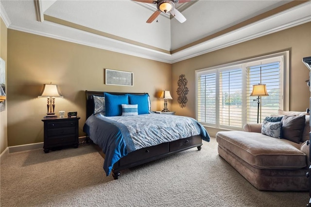 10233 N Prospect Ave, Kansas City, MO 64155 - bedroom featuring crown molding, carpet floors, a raised ceiling, baseboards, and a ceiling fan