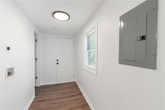 228 N 26th St, Kansas City, KS 66102 - hallway with electric panel, wood finished floors, and baseboards
