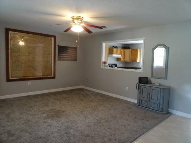 6780 SW County Road 2007th Rd, Rich Hill, MO 64779 - unfurnished living room featuring a ceiling fan, baseboards, and carpet