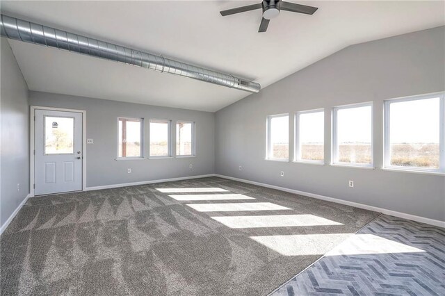1086 SW 75 Th Rd, Holden, MO 64040 - empty room featuring vaulted ceiling, carpet flooring, and ceiling fan
