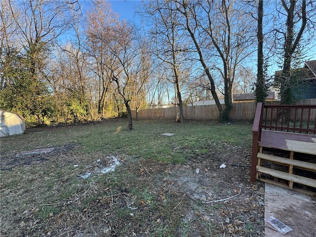 fenced backyard with a wooden deck