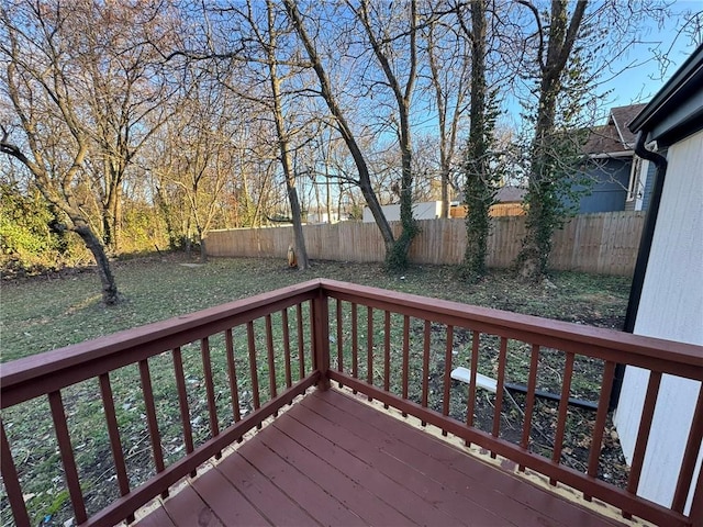 wooden terrace featuring a fenced backyard