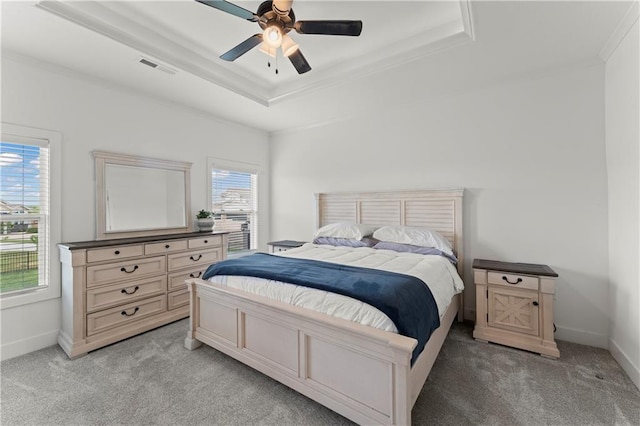 29702 W 195th St, Gardner, KS 66030 - bedroom featuring a tray ceiling, light carpet, multiple windows, baseboards, and crown molding