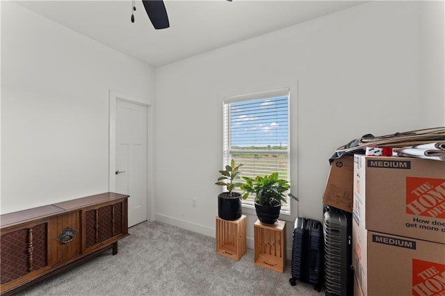 29702 W 195th St, Gardner, KS 66030 - misc room featuring ceiling fan, light carpet, and baseboards