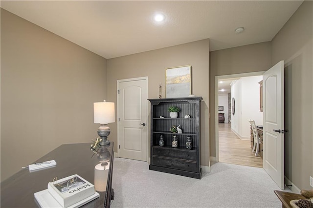 office featuring carpet, recessed lighting, and baseboards