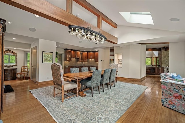 8700 Lee Blvd, Leawood, KS 66206 - dining space featuring healthy amount of natural light, light wood-style flooring, a skylight, baseboards, and recessed lighting