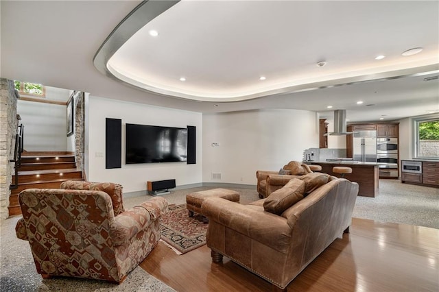 8700 Lee Blvd, Leawood, KS 66206 - living area with stairs, recessed lighting, and baseboards