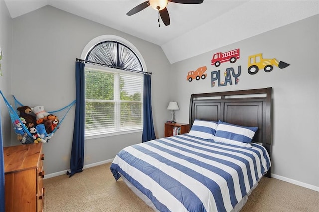 12287 S Mullen Rd, Olathe, KS 66062 - bedroom featuring lofted ceiling, carpet, baseboards, and a ceiling fan