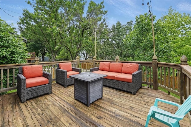 12287 S Mullen Rd, Olathe, KS 66062 - deck with an outdoor living space and view of scattered trees