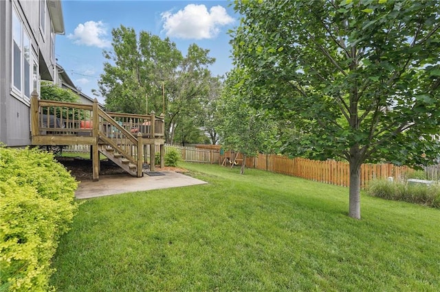 12287 S Mullen Rd, Olathe, KS 66062 - view of yard featuring a patio area, a wooden deck, and stairs