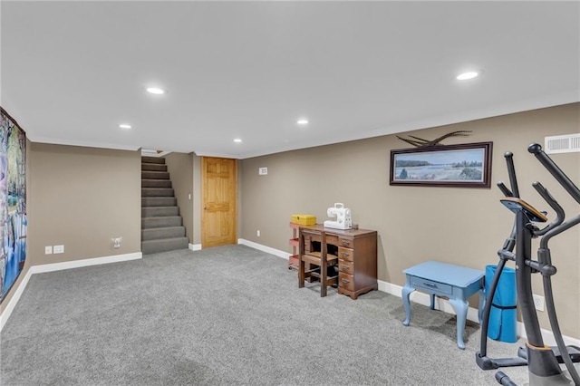 203 Pine St, Wellsville, KS 66092 - workout area with recessed lighting, baseboards, and carpet floors