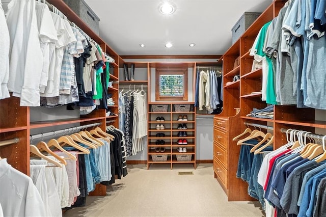 walk in closet with carpet floors