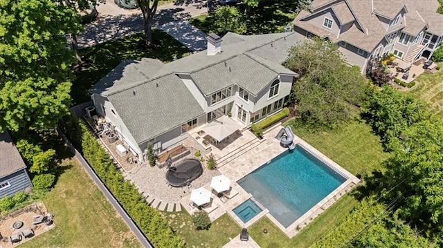 view from above of property with a pool