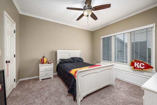 9500 Georgia Ave, Kansas City, KS 66109 - bedroom featuring light colored carpet, crown molding, and a ceiling fan