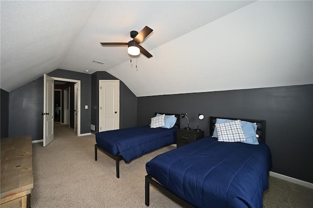 8941 NE 116th Pl, Kansas City, MO 64157 - bedroom featuring carpet, vaulted ceiling, a ceiling fan, and baseboards