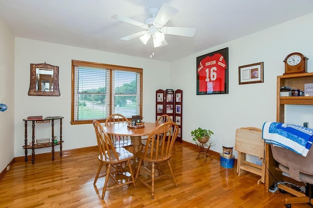 911 Limit St, Leavenworth, KS 66048 - dining area with light wood finished floors, ceiling fan, and baseboards