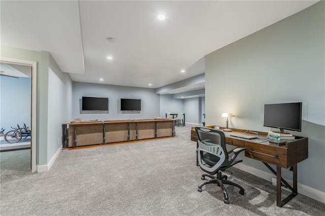 1570 Woodland Rd, Greenwood, MO 64034 - office area with carpet, baseboards, and recessed lighting