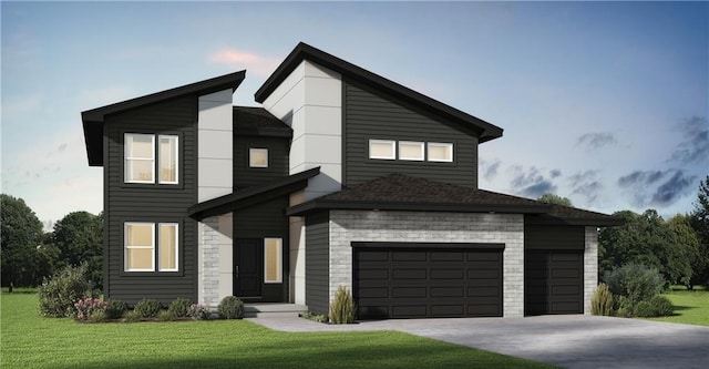 1005 Branchwood Ln, Raymore, MO 64083 - contemporary house with driveway, a front lawn, and a garage