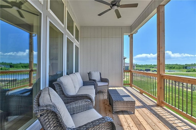 5854 Mccormick Dr, Shawnee, KS 66226 - deck featuring a ceiling fan and a water view