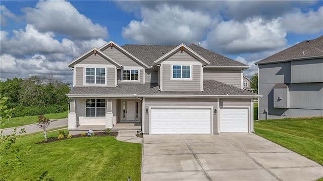 111 N Singletree St, Olathe, KS 66061 - view of front of house with concrete driveway, a front yard, a porch, and a shingled roof