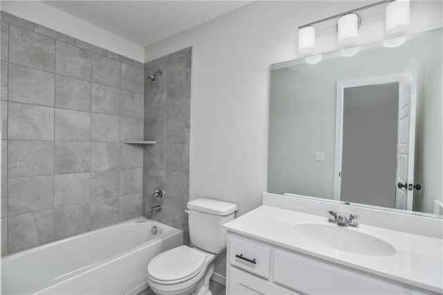 111 N Singletree St, Olathe, KS 66061 - bathroom featuring toilet, vanity, shower / bath combination, and a textured ceiling
