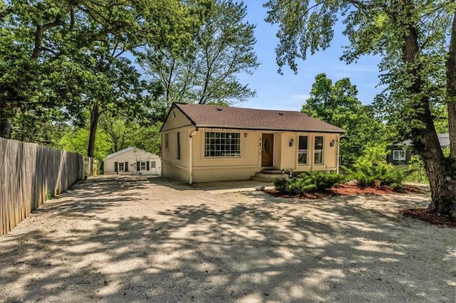 view of front of house with fence and stucco siding