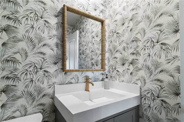 5037 W 120th Ter, Overland Park, KS 66209 - bathroom with wallpapered walls and vanity
