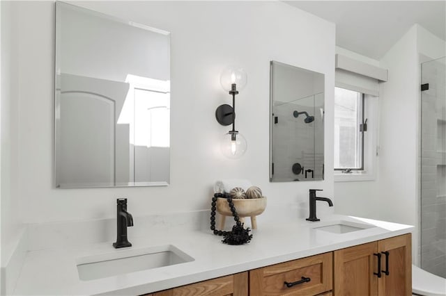 5037 W 120th Ter, Overland Park, KS 66209 - bathroom featuring double vanity and a tile shower