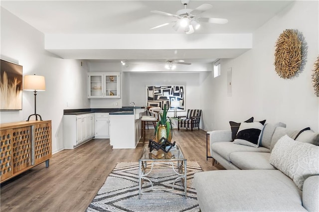 5037 W 120th Ter, Overland Park, KS 66209 - living room featuring a ceiling fan and light wood-style flooring