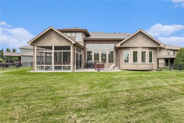 25205 W 97th Ter, Lenexa, KS 66227 - back of house featuring a sunroom, a fenced backyard, and a patio area