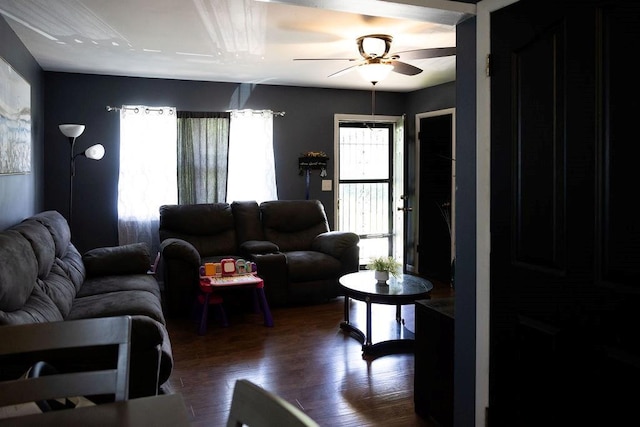 108 N Evanston Ave, Independence, MO 64053 - living area with wood finished floors and a ceiling fan