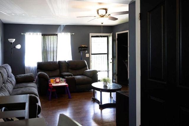 108 N Evanston Ave, Independence, MO 64053 - living room featuring wood finished floors and ceiling fan