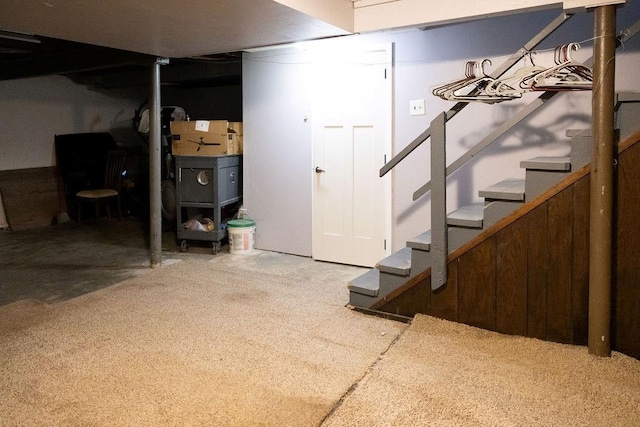 108 N Evanston Ave, Independence, MO 64053 - below grade area with stairs and carpet