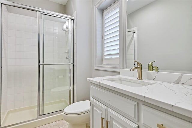 11349 Buena Vista St, Leawood, KS 66211 - full bath featuring toilet, a shower stall, vanity, and tile patterned floors