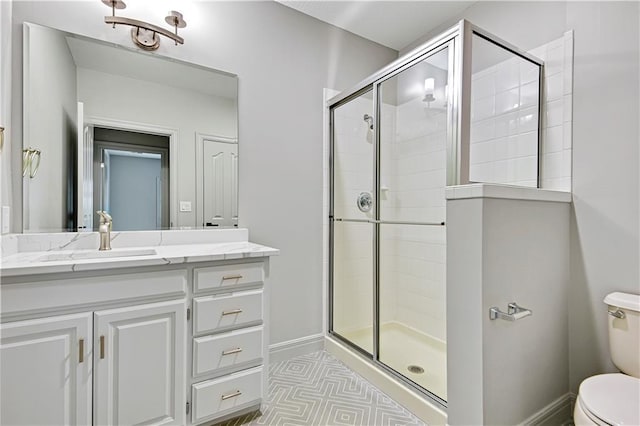 11349 Buena Vista St, Leawood, KS 66211 - full bath featuring a shower stall, toilet, baseboards, and vanity