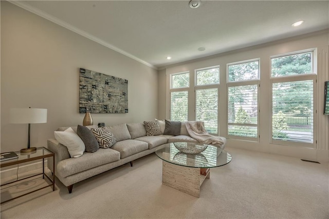 14814 Sherwood St, Leawood, KS 66224 - carpeted living room with crown molding and recessed lighting