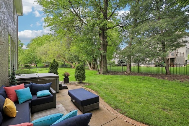 14814 Sherwood St, Leawood, KS 66224 - view of yard with a patio area, a hot tub, and outdoor lounge area