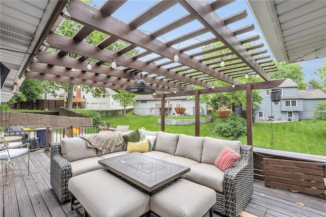 4212 NW Briarcliff Ln, Kansas City, MO 64116 - deck featuring an outdoor living space and a pergola