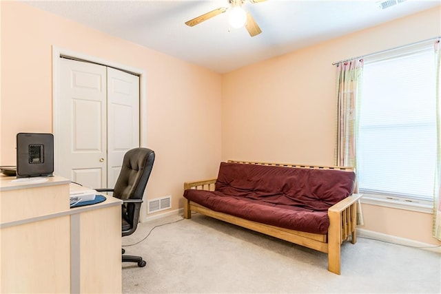 13238 Reeder St, Overland Park, KS 66213 - home office featuring light colored carpet, a ceiling fan, and baseboards