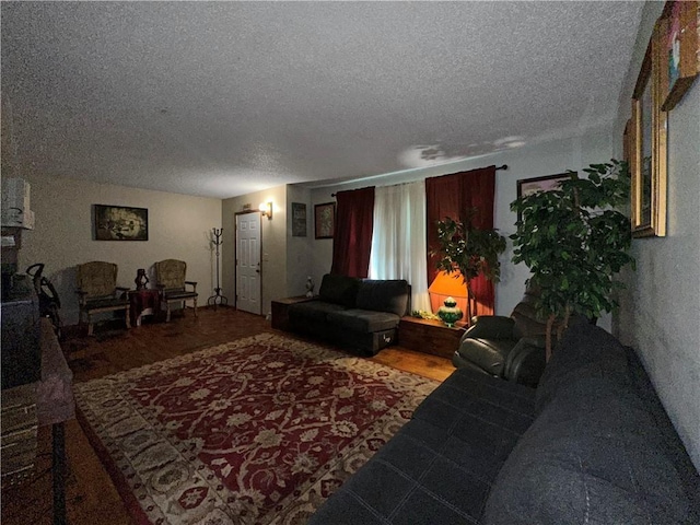 living room featuring a textured ceiling