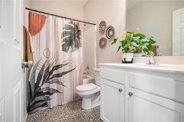 7812 NW 124th St, Kansas City, MO 64163 - full bathroom featuring vanity, shower / bath combo, toilet, and tile patterned floors