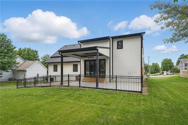5263 SW Raintree Pkwy, Lees Summit, MO 64082 - rear view of house featuring stucco siding, ceiling fan, and a patio