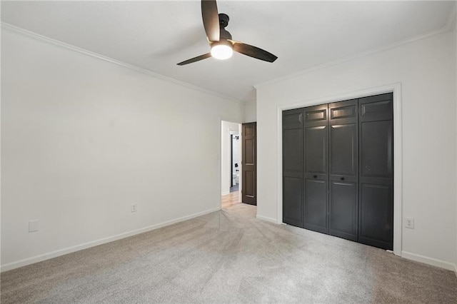 5263 SW Raintree Pkwy, Lees Summit, MO 64082 - unfurnished bedroom with crown molding, carpet floors, baseboards, a closet, and ceiling fan