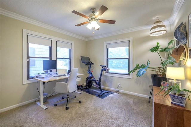 5608 Outlook St, Mission, KS 66202 - carpeted office with healthy amount of natural light, ornamental molding, ceiling fan, and baseboards
