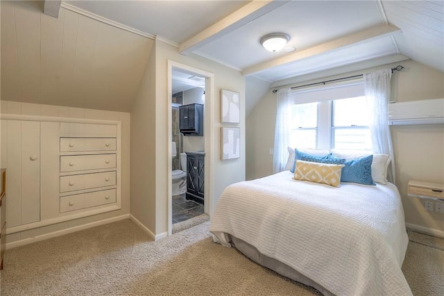 5608 Outlook St, Mission, KS 66202 - bedroom featuring vaulted ceiling, carpet, and connected bathroom