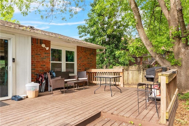 15205 E 40th St S, Independence, MO 64055 - wooden terrace featuring an outdoor living space