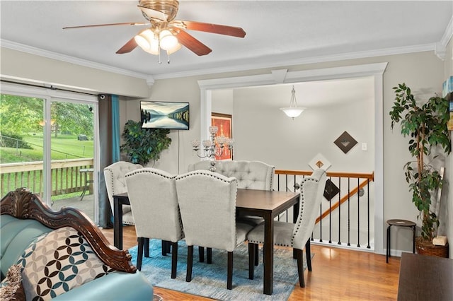 15205 E 40th St S, Independence, MO 64055 - dining room featuring ornamental molding, wood finished floors, and ceiling fan